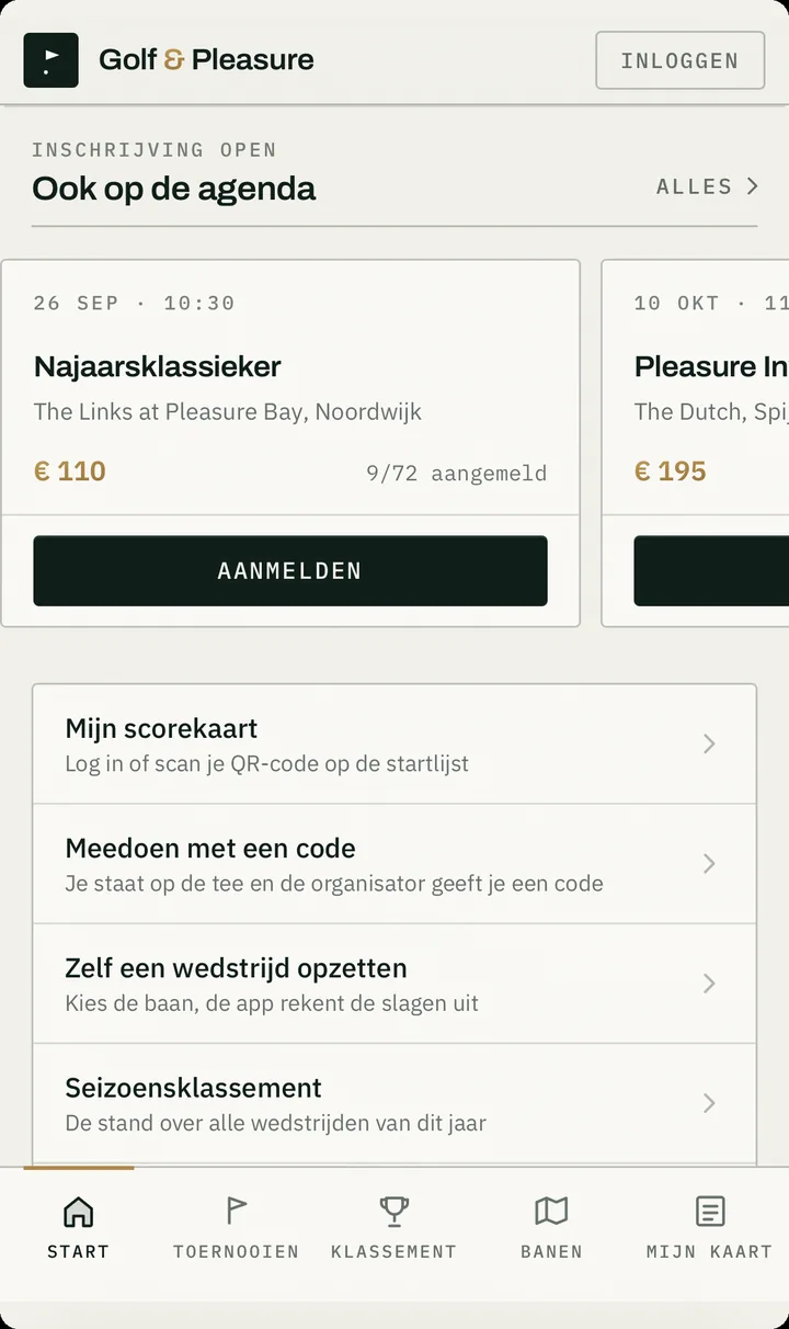 Schermafdruk van de agenda met open inschrijvingen