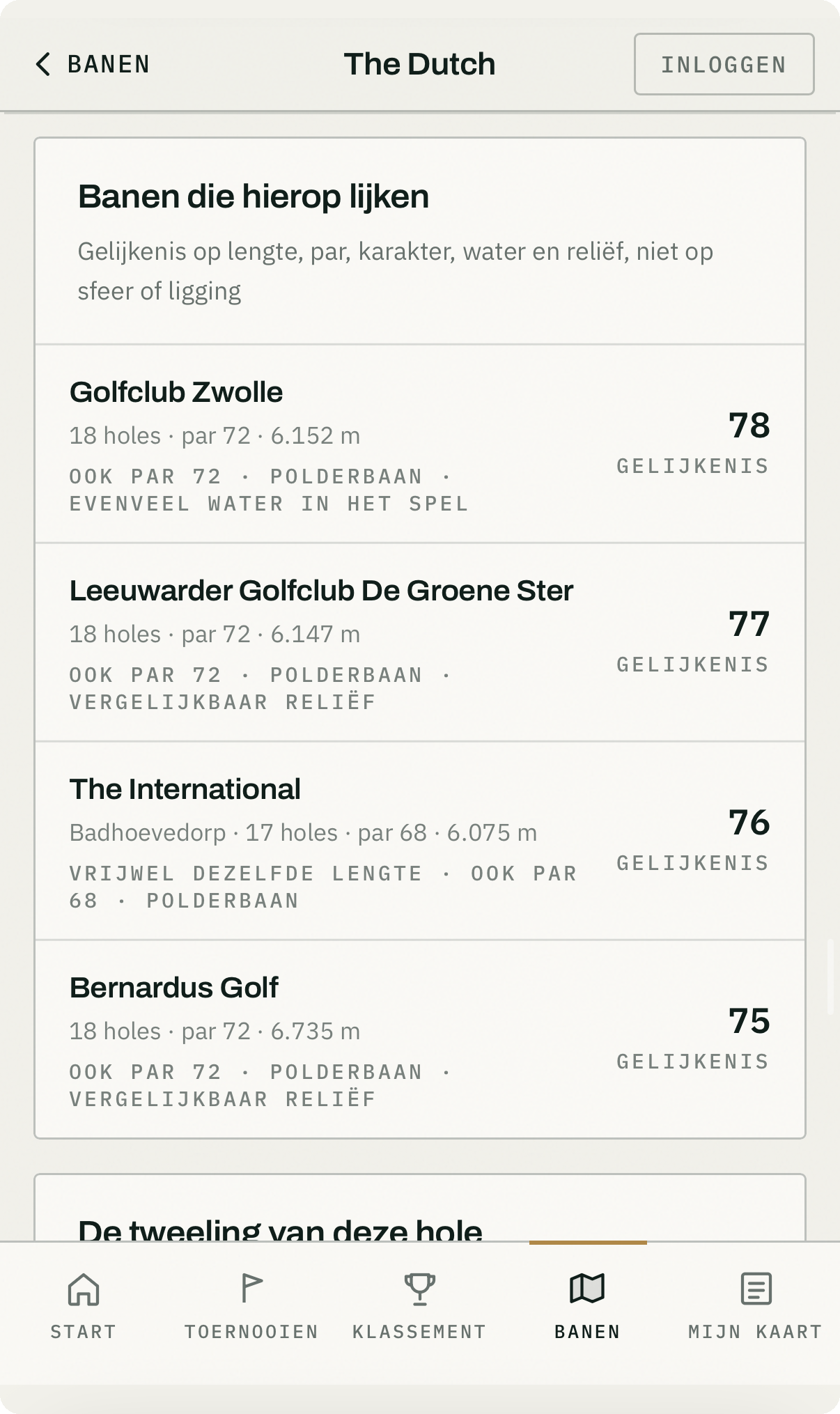 Screenshot comparing golf courses