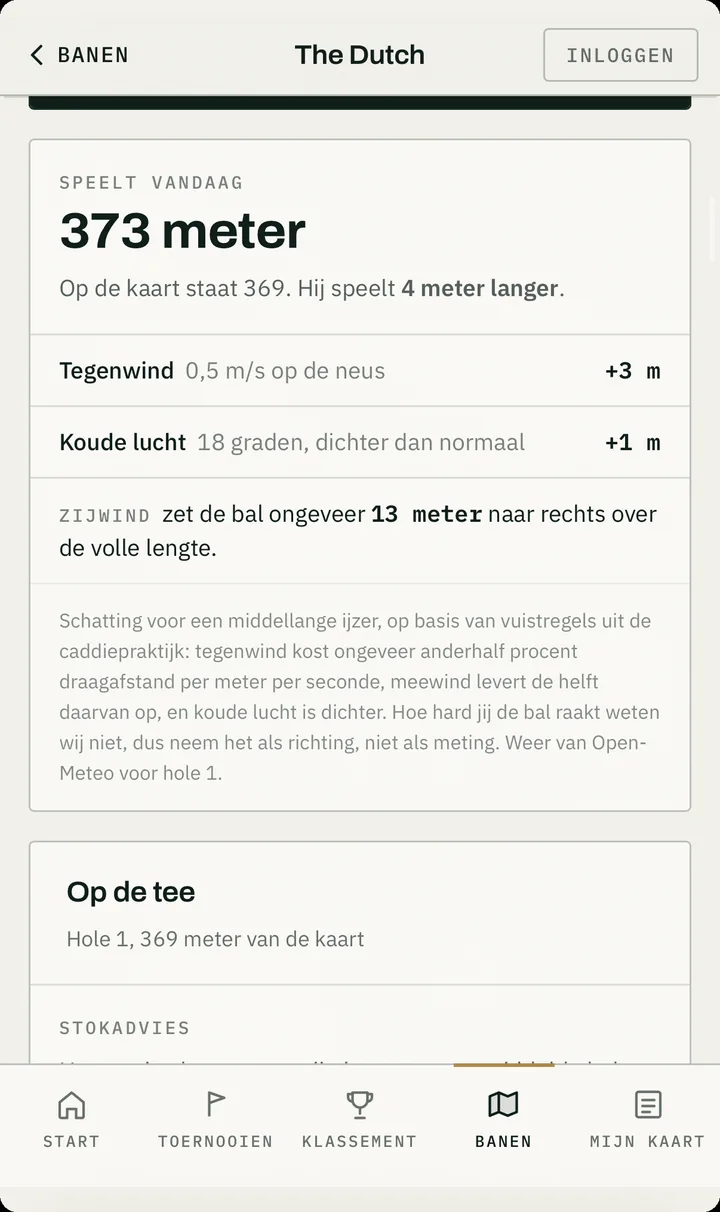 Schermafdruk van de golfapp met wie er vandaag speelt