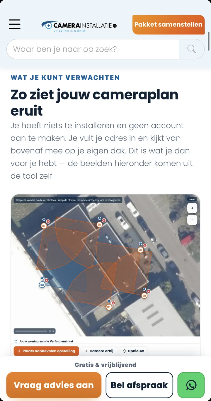 Schermafdruk van een cameraplan dat de klant zelf heeft getekend