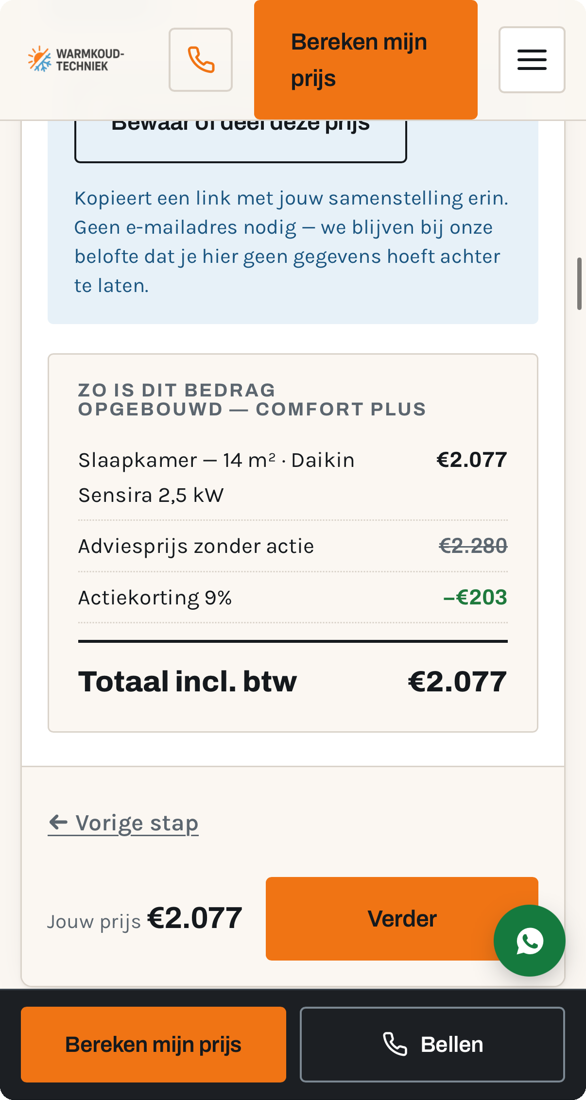 Een scherm met de opbouw van een bedrag