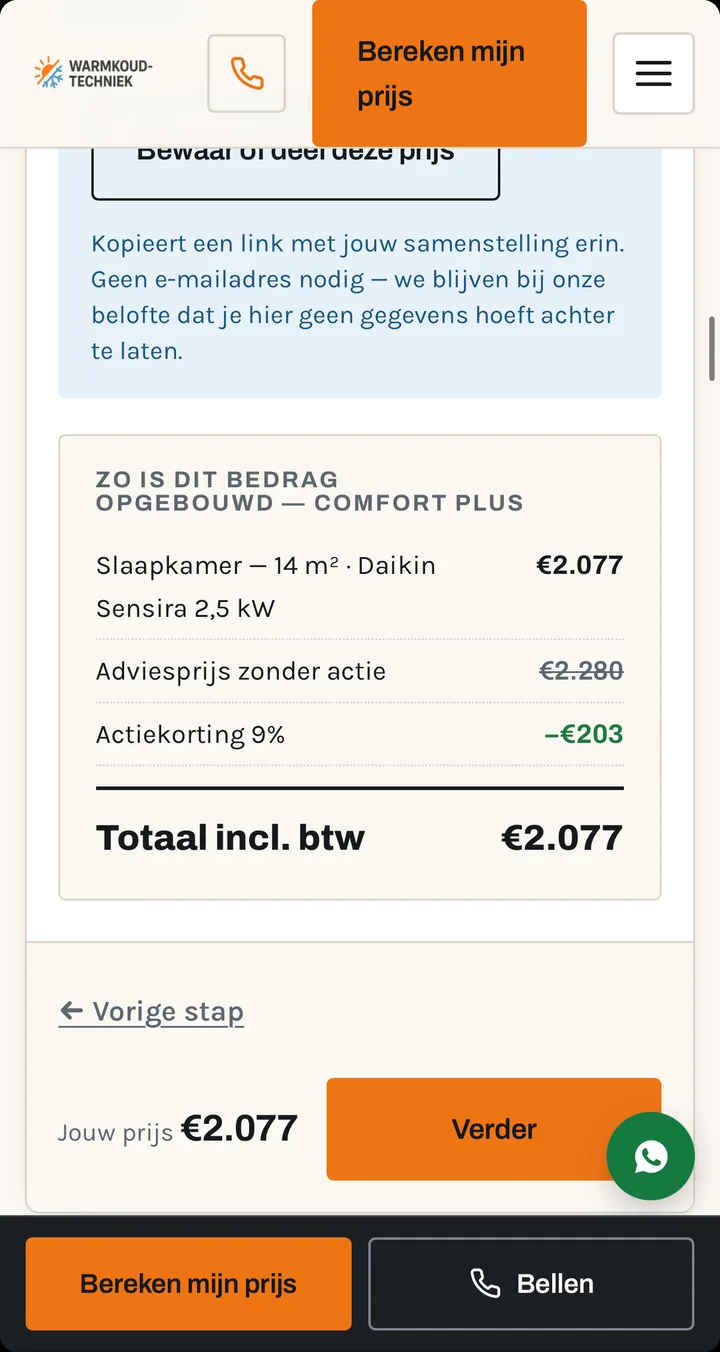 Een scherm met de opbouw van een bedrag