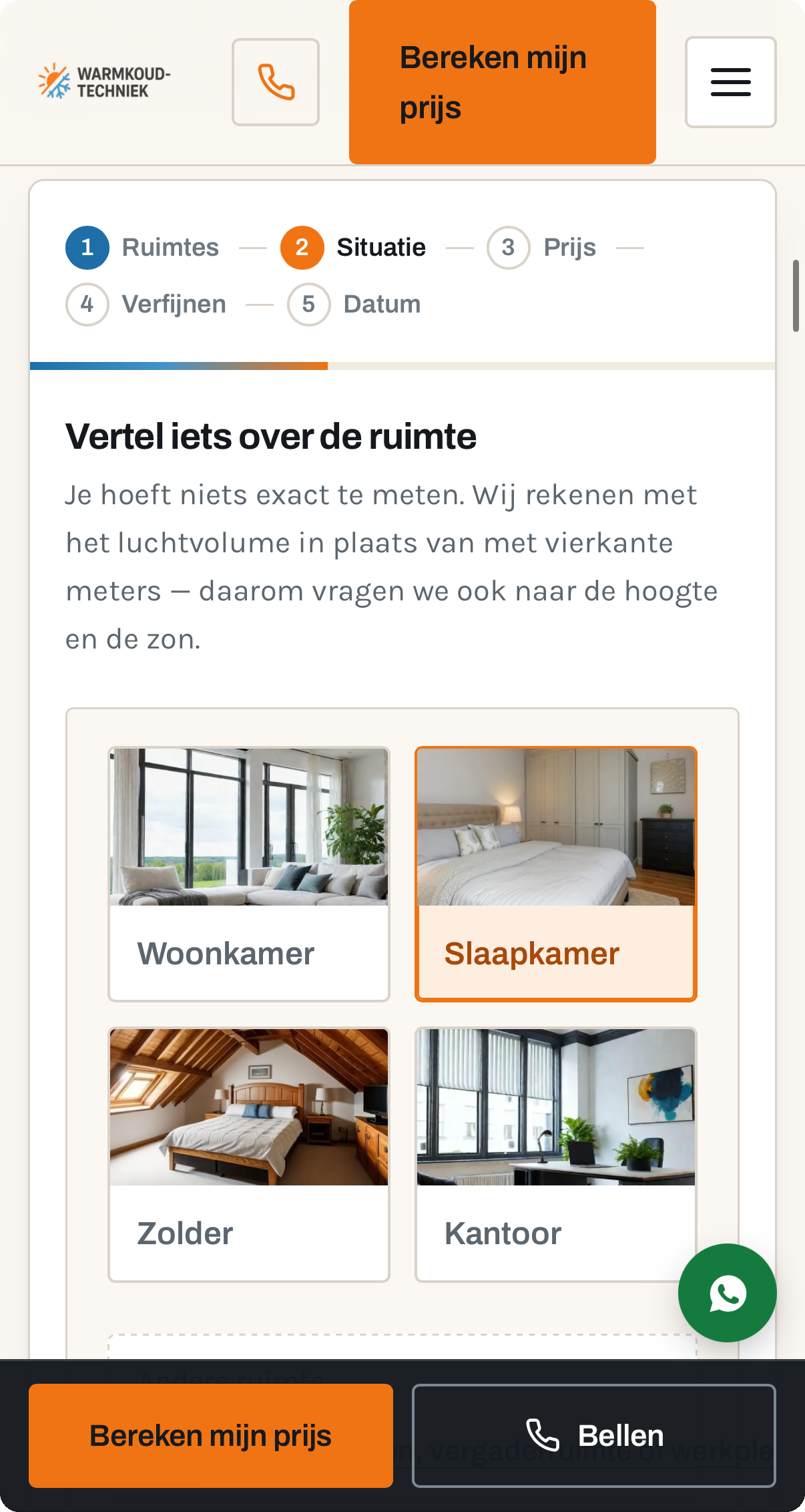Schermafdruk waarin de klant zijn situatie beschrijft
