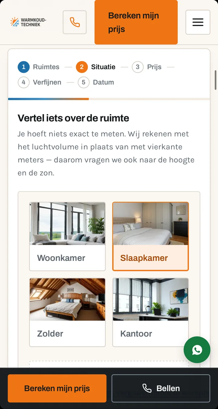 Schermafdruk waarin de klant zijn situatie beschrijft